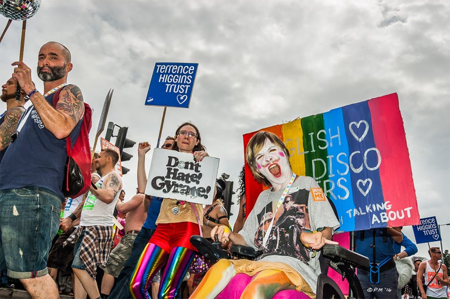 Young Man In Wheelchair at Gay Pride Brighton UK Terrence Higgins Trust UK P. Maton 2014