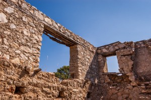 Abandoned stone house interior with view of sky through window. Colour Landscape. Patara, Turkey. P.Maton 2014 eyeteeth.net