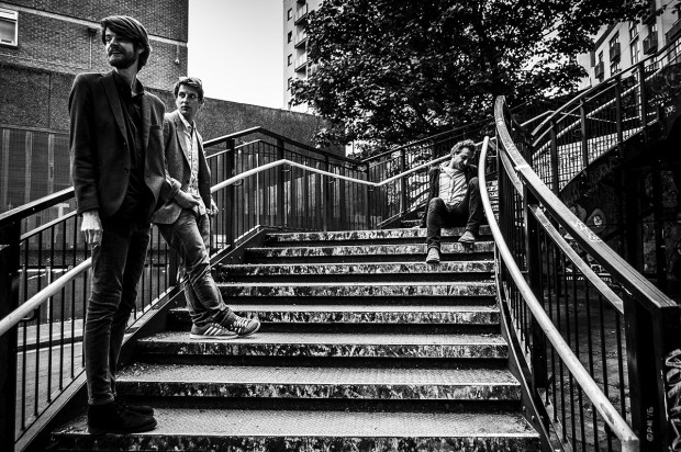 Sam, Boris and Shervin. Three men on stairs . New England Street Brighton UK. Urban monochrome landscape. © P. Maton 2015 eyeteeth.net