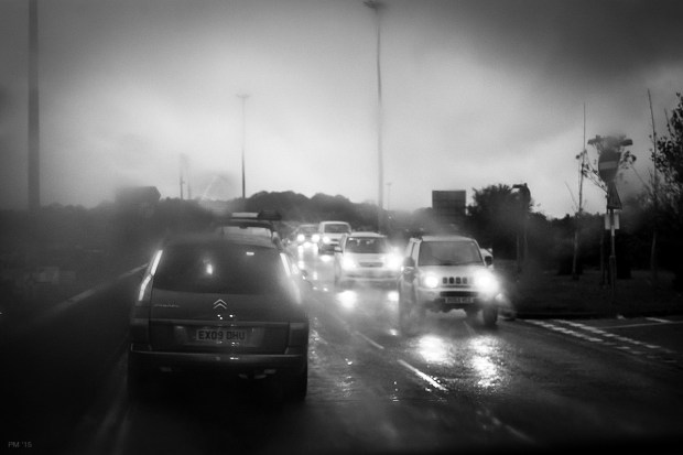 Traffic in pouring rain. Newhaven East Sussex UK. Monochrome Landscape. © P. Maton 2015 eyeteeth.net